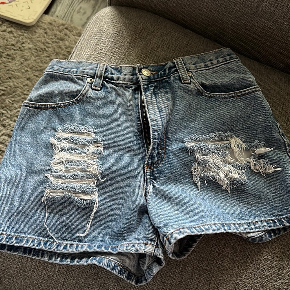 High waisted distressed jean shorts